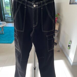 Forever 21 Black Cargo Pants with Contrast Stitching